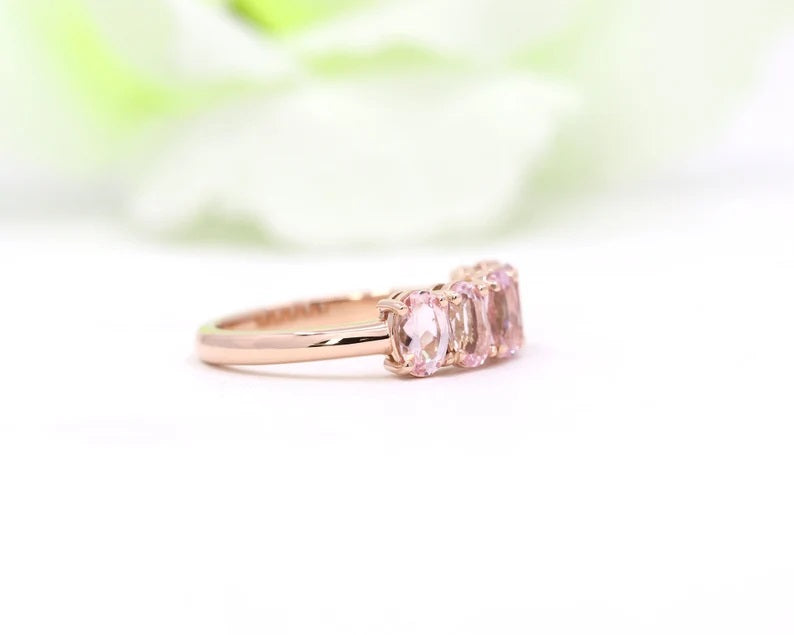 14K 5 OVAL PINK MORGANITE BAND