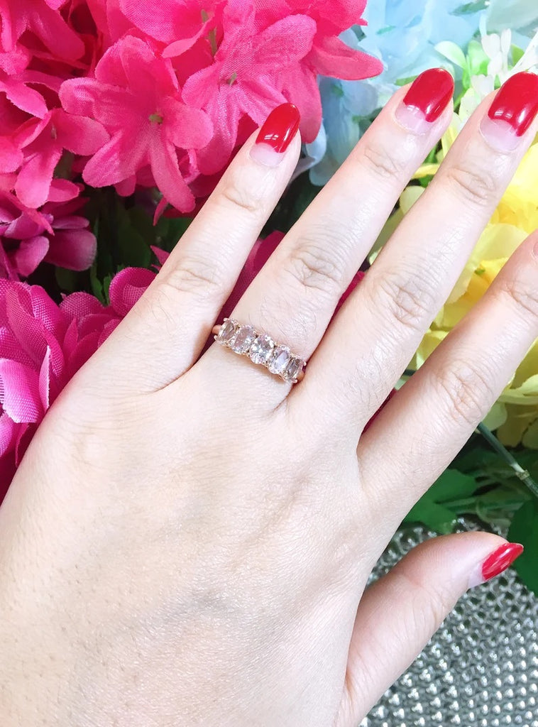 14K 5 OVAL PINK MORGANITE BAND