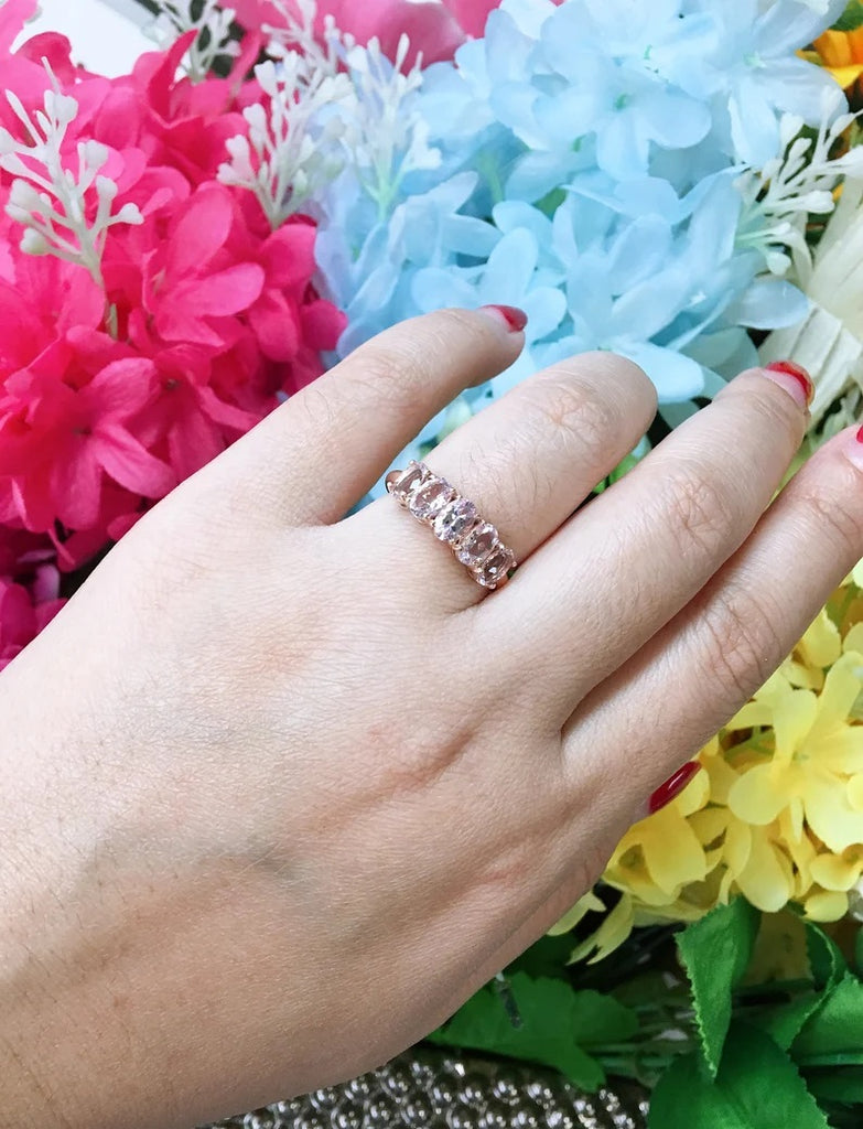 14K 5 OVAL PINK MORGANITE BAND