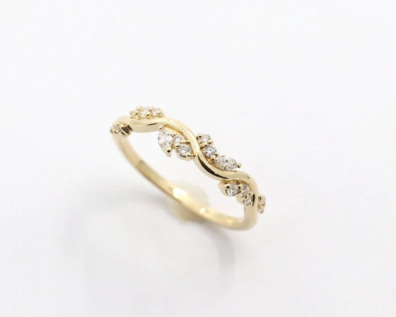 14K 0.28CT DIAMOND CURVED LEAF BAND