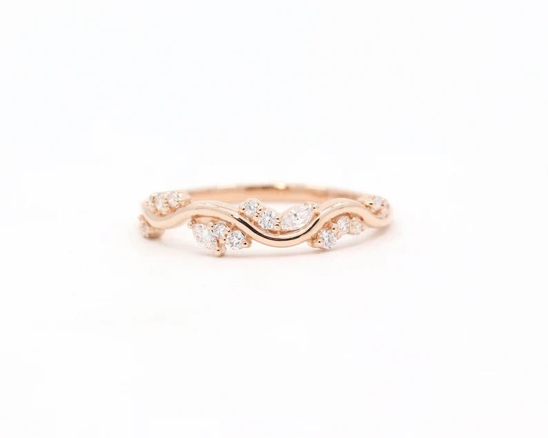 14K 0.28CT DIAMOND CURVED LEAF BAND