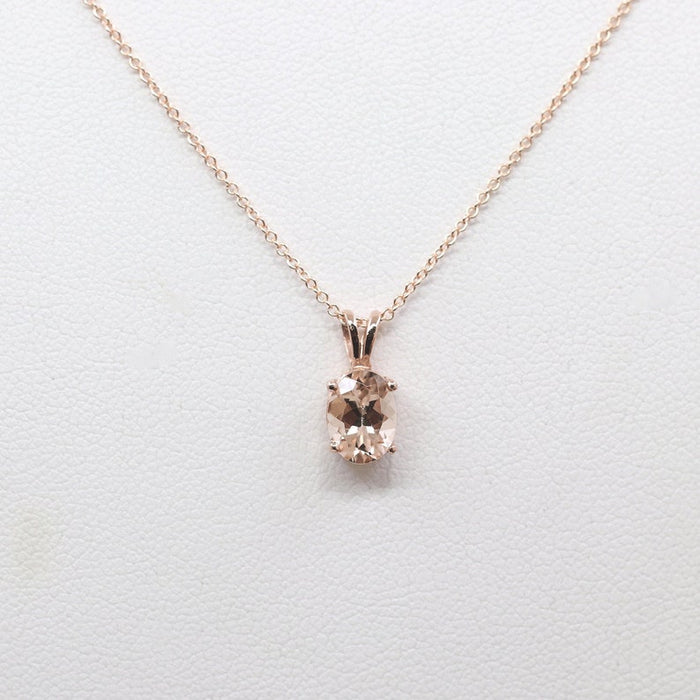 14K 1.2CT OVAL MORGANITE SOLITAIRE NECKLACE