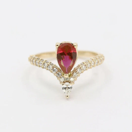 14K RUBY DIAMOND CHEVRON RING