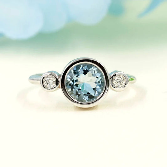 14K AQUAMARINE DIAMOND BEZEL RING