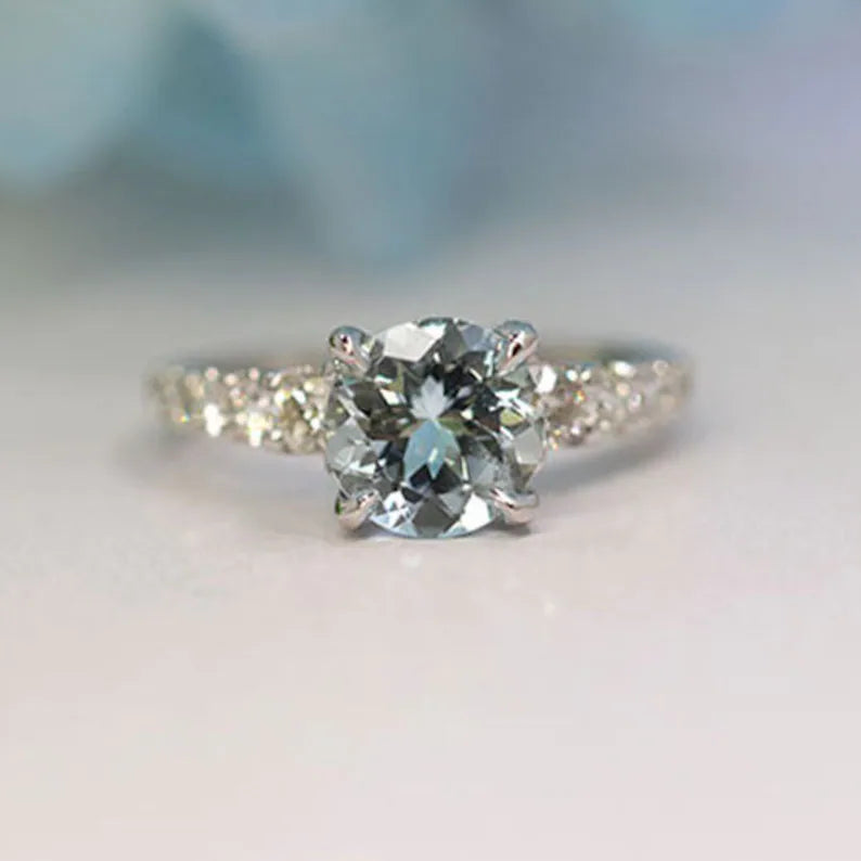 14K AQUAMARINE DIAMOND RING