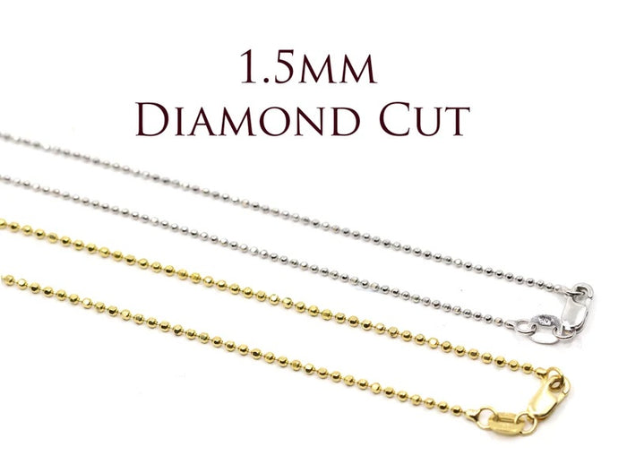 14K 1.5mm DIAMOND CUT BEADED CHAIN NECKLACE