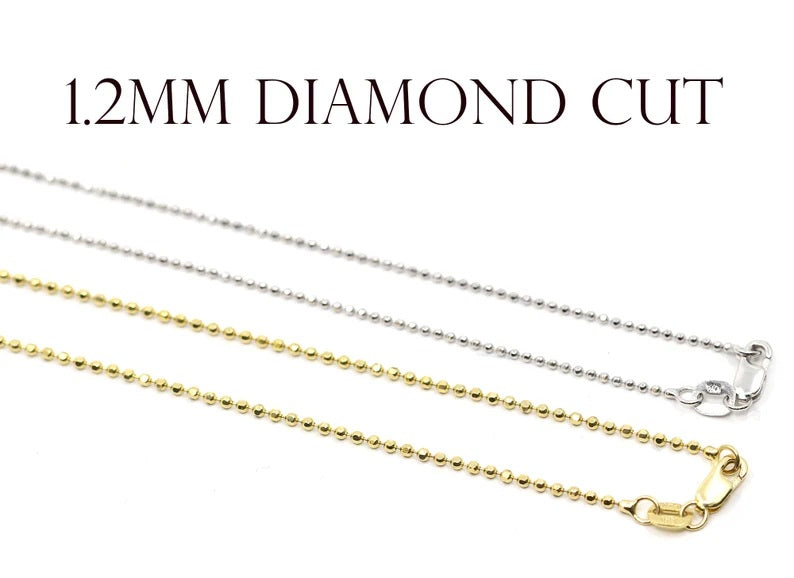 14K 1.2MM DIAMOND CUT BEADED CHAIN NECKLACE