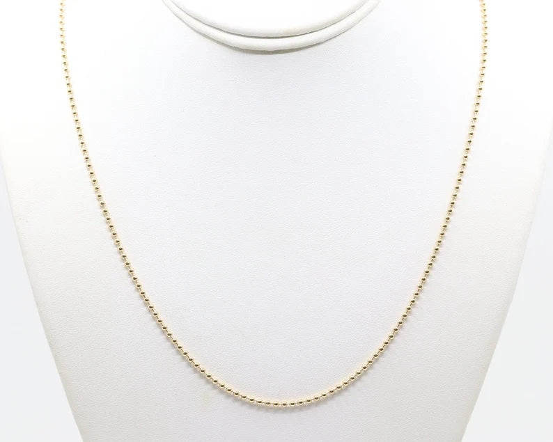 14K 2MM BEADED CHAIN NECKLACE