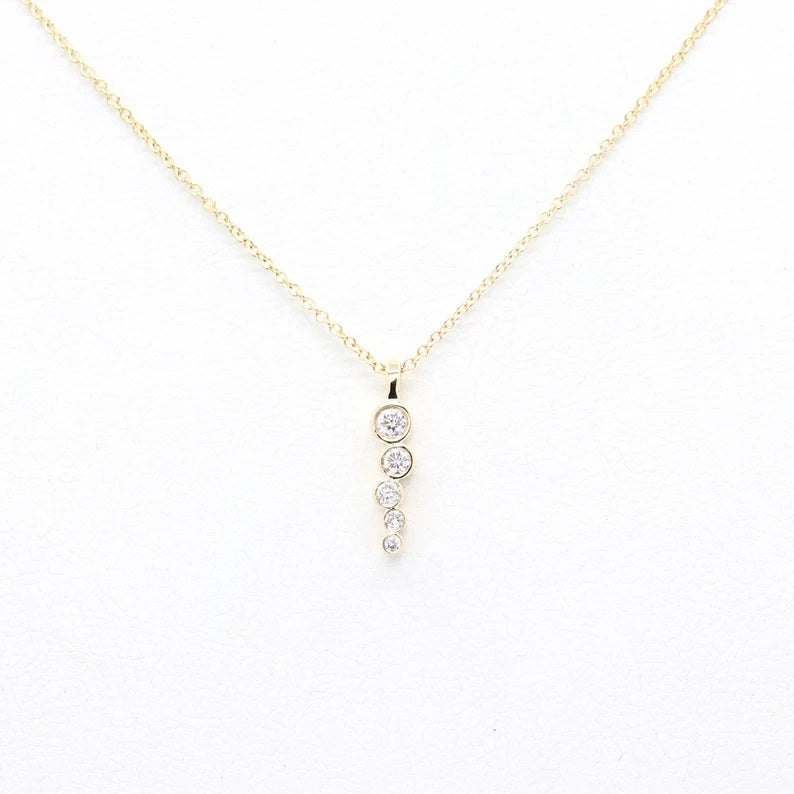 14K 5 DIAMOND BEZEL ZIGZAG DROP NECKLACE