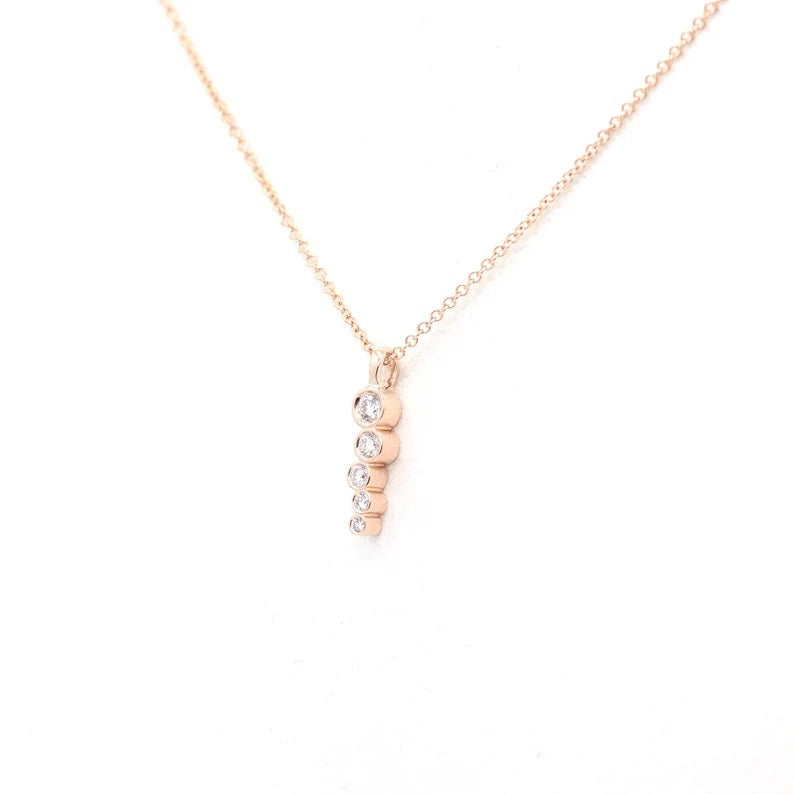 14K 5 DIAMOND BEZEL ZIGZAG DROP NECKLACE