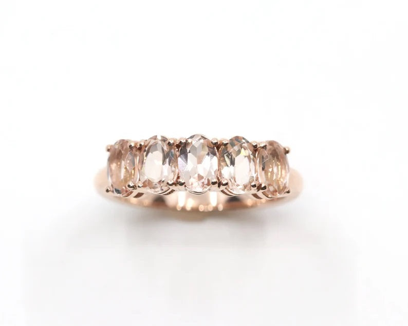 14K 5 OVAL PEACHY MORGANITE BAND