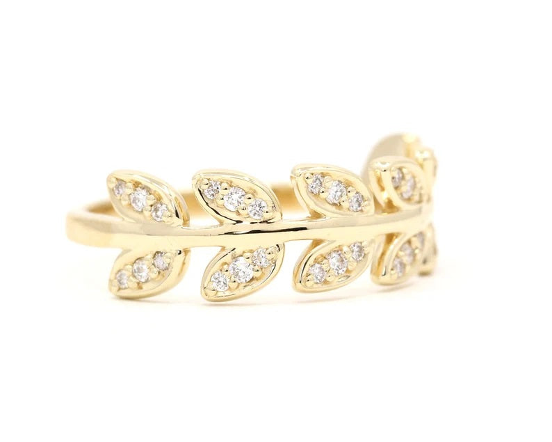 14K 0.22CT DIAMOND LEAF BAND