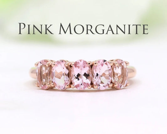 14K 5 OVAL PINK MORGANITE BAND