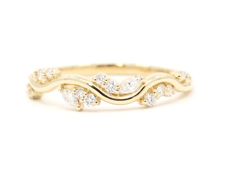 14K 0.28CT DIAMOND CURVED LEAF BAND