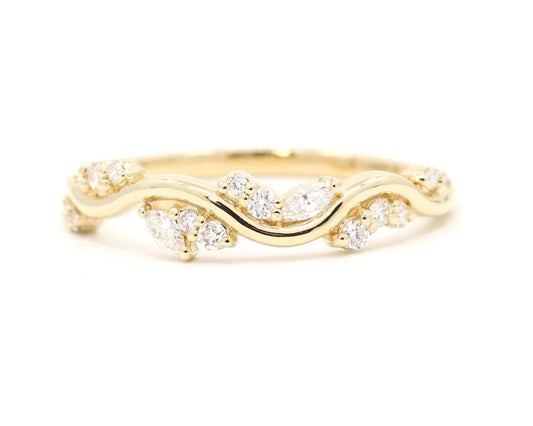 14K 0.28CT DIAMOND CURVED LEAF BAND