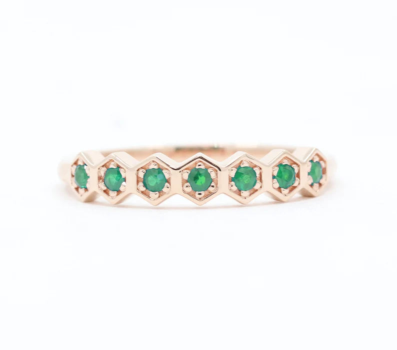 14K EMERALD HEXAGON BAND