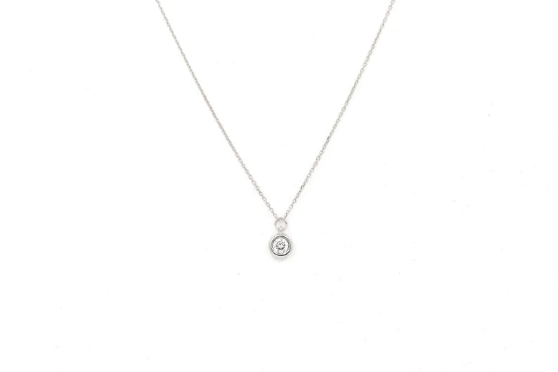 14K 0.03CT DIAMOND BEZEL DANGLING NECKLACE