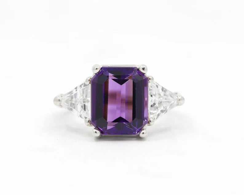 14K AMETHYST TRILLION CZ RING