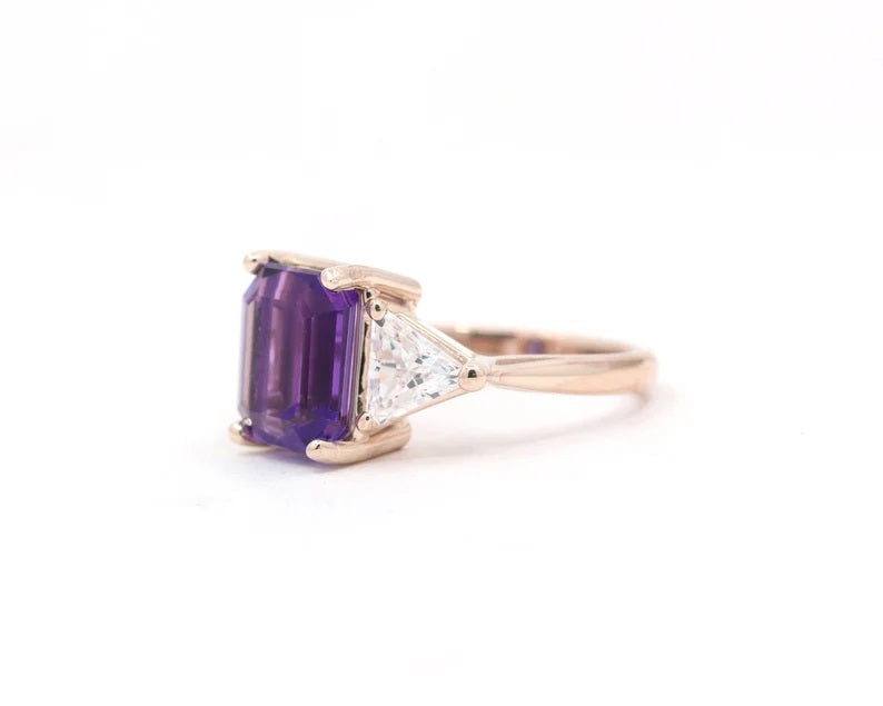 14K AMETHYST TRILLION CZ RING