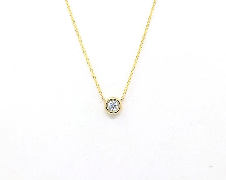 14K 0.20CT DIAMOND (G COLOR) BEZEL NECKLACE