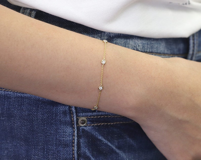 14K 5 DIAMOND BEZEL BY THE YARD BRACELET