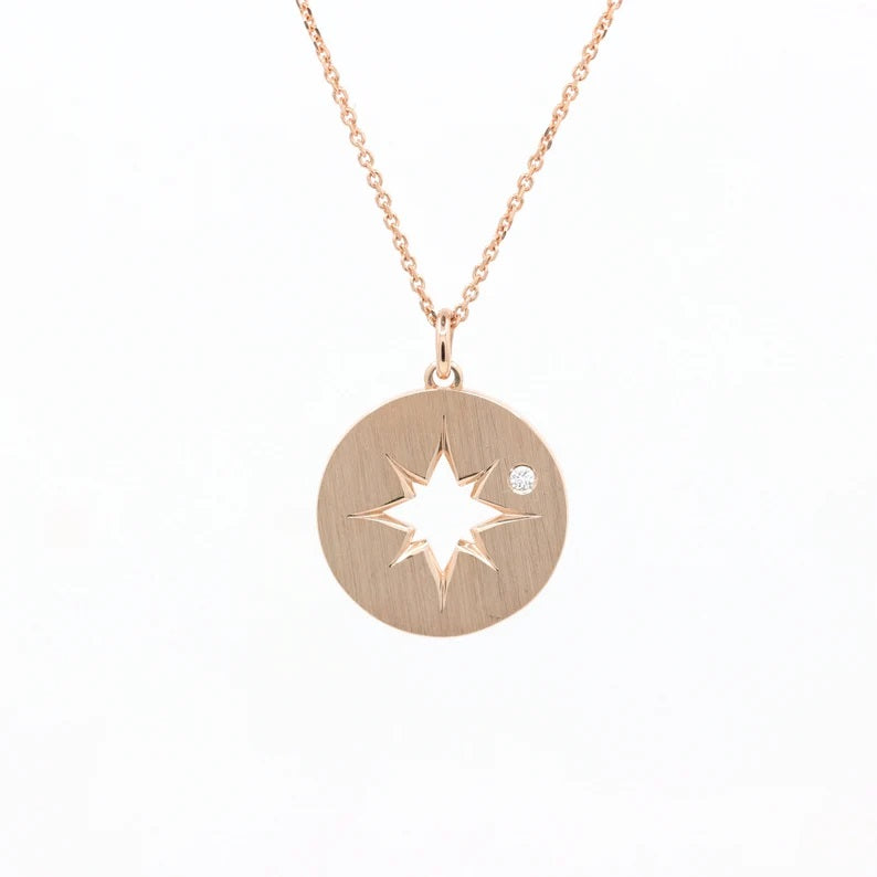 14K DIAMOND STARBURST MATT FINISH NECKLACE