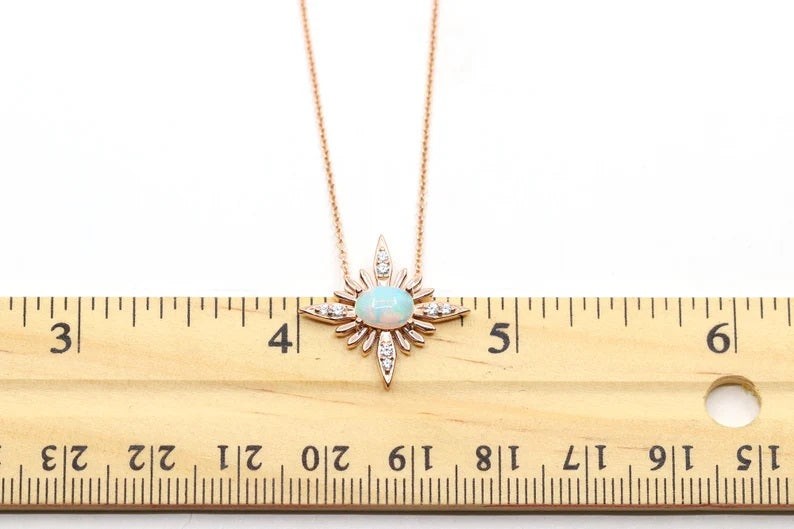 14K OPAL DIAMOND STARBURST NECKLACE