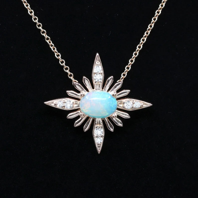 14K OPAL DIAMOND STARBURST NECKLACE