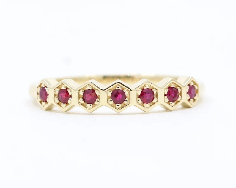 14K RUBY HEXAGON BAND