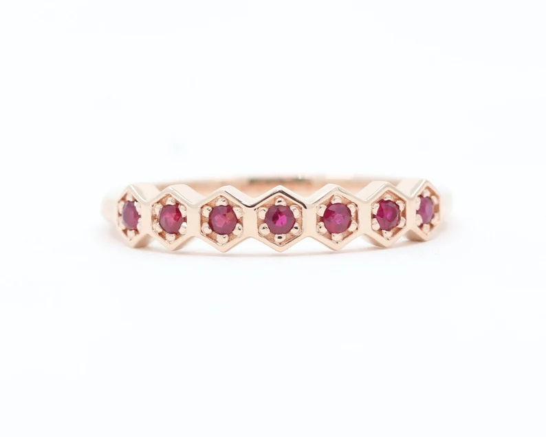 14K RUBY HEXAGON BAND