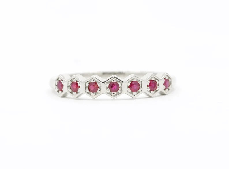 14K RUBY HEXAGON BAND