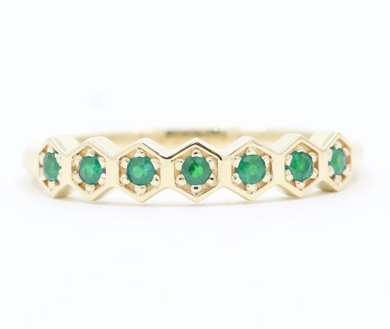 14K EMERALD HEXAGON BAND