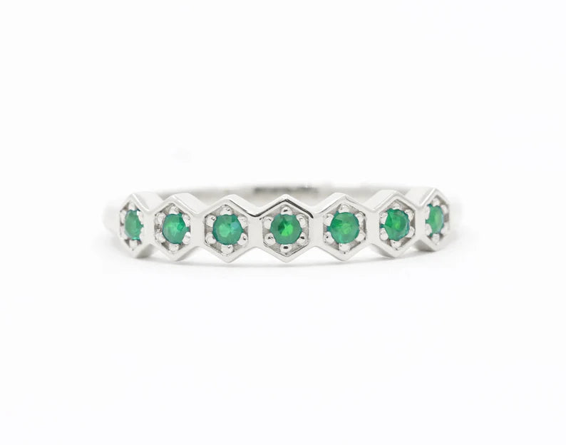 14K EMERALD HEXAGON BAND