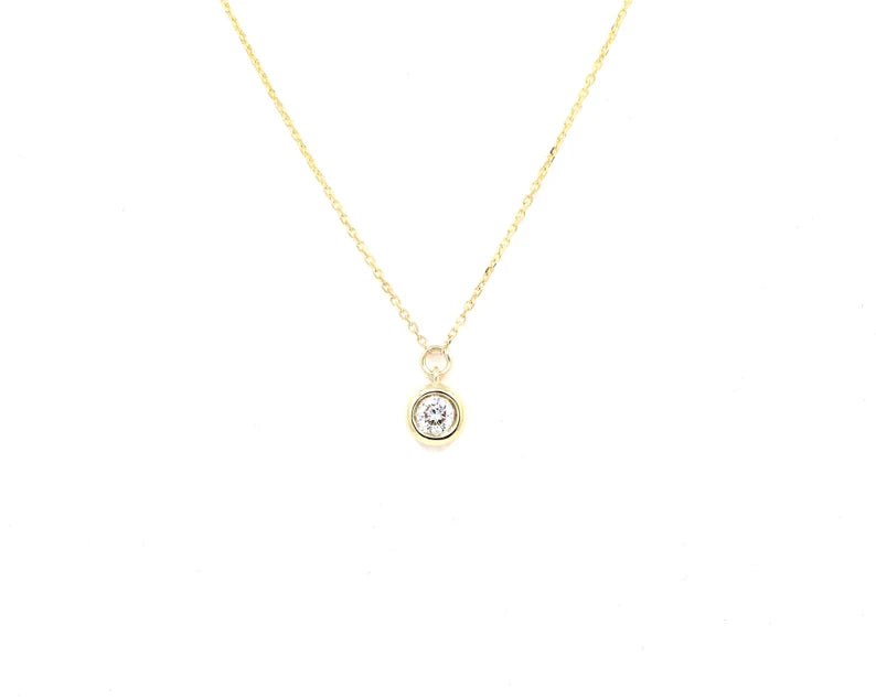 14K 0.03CT DIAMOND BEZEL DANGLING NECKLACE