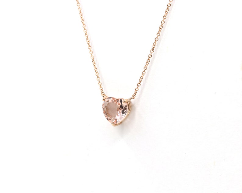 14K HEART MORGANITE SOLITAIRE NECKLACE