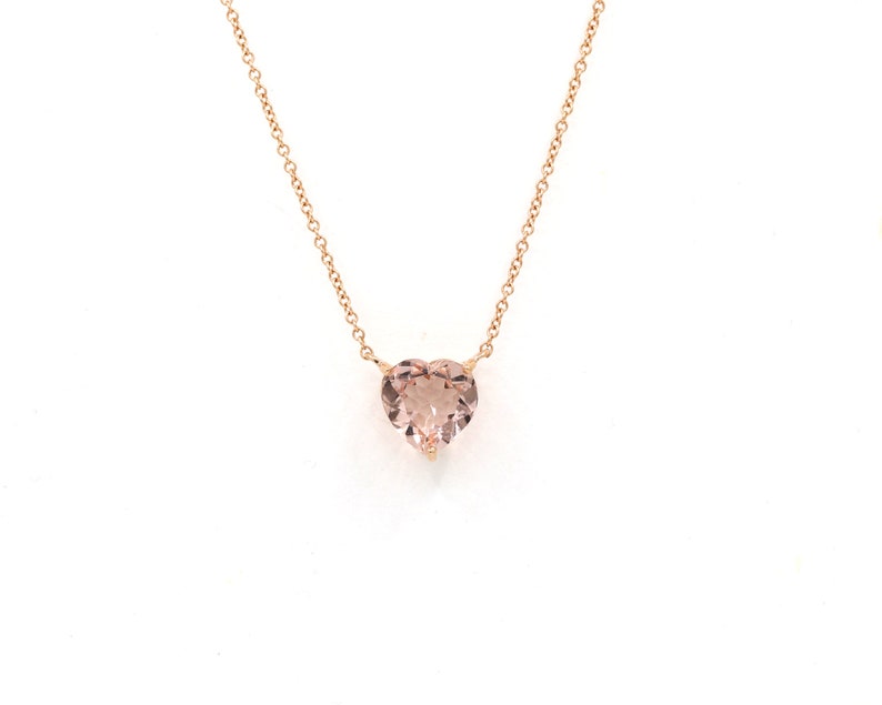 14K HEART MORGANITE SOLITAIRE NECKLACE