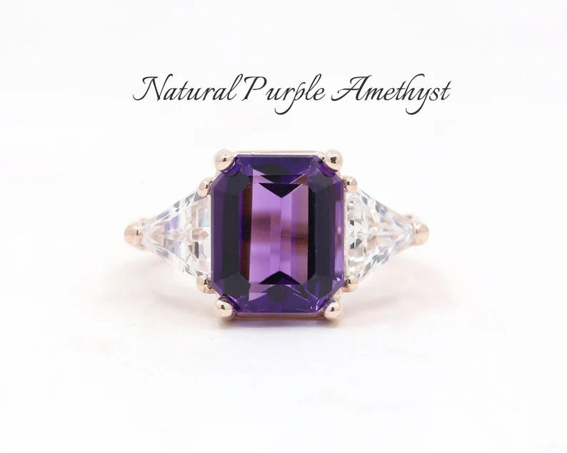 14K AMETHYST TRILLION CZ RING