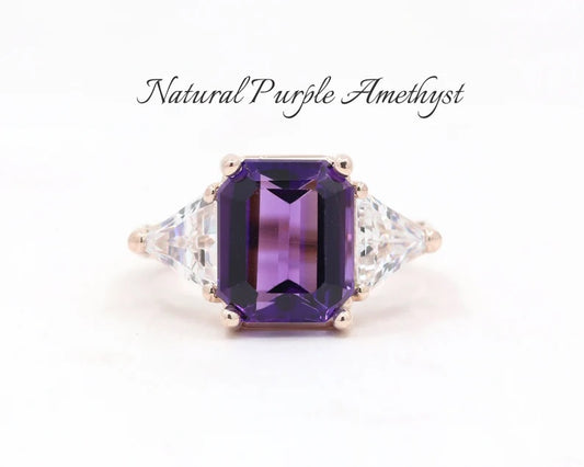 14K AMETHYST TRILLION CZ RING