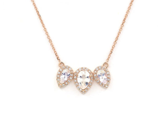 14K TRIPLE PEAR MOONSTONE DIAMOND NECKLACE