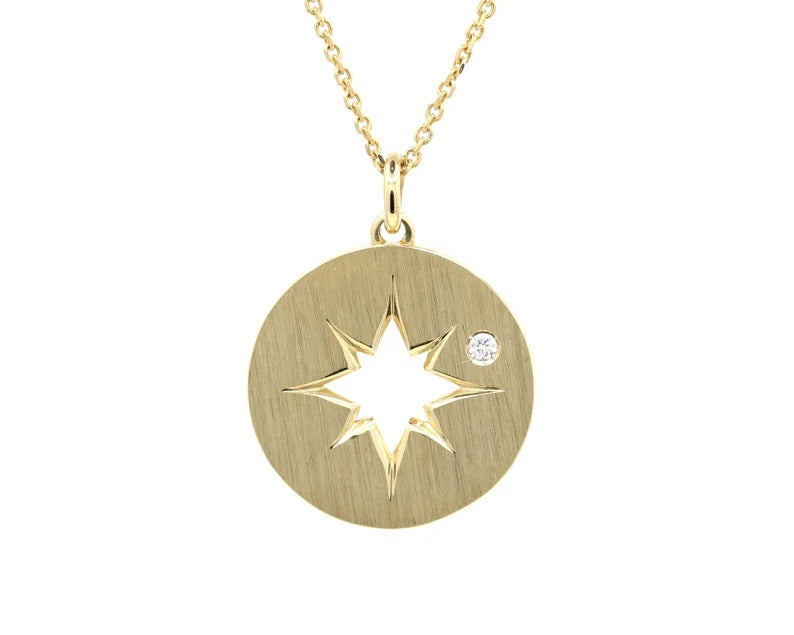 14K DIAMOND STARBURST MATT FINISH NECKLACE