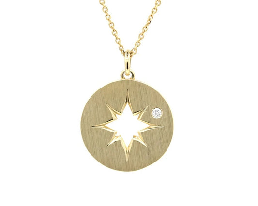 14K DIAMOND STARBURST MATT FINISH NECKLACE