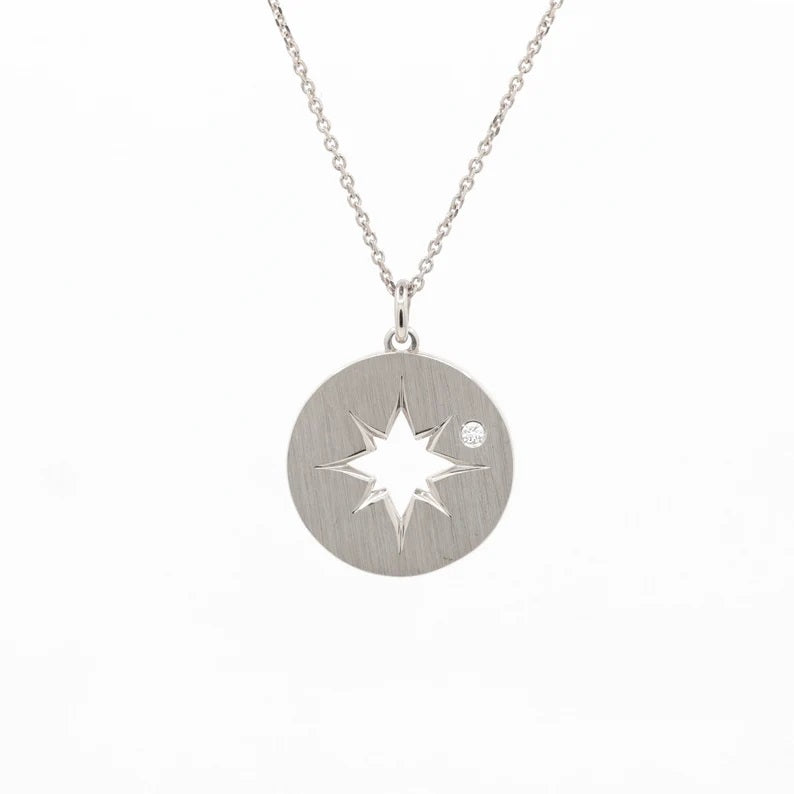 14K DIAMOND STARBURST MATT FINISH NECKLACE