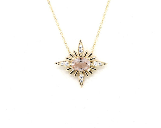 14K MORGANITE DIAMOND STARBURST NECKLACE