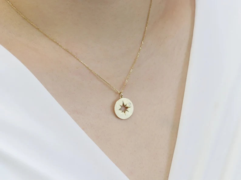 14K DIAMOND STARBURST MATT FINISH NECKLACE