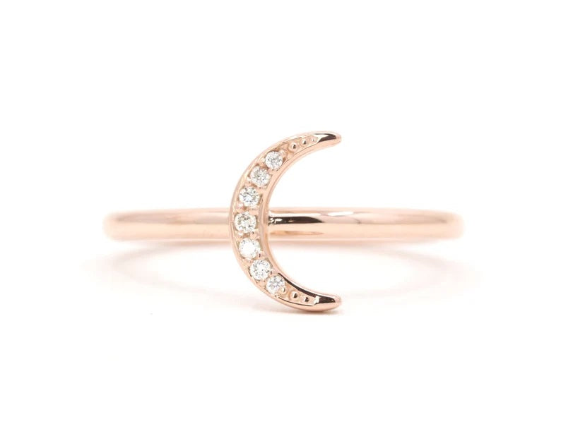 14K DIAMOND MOON RING