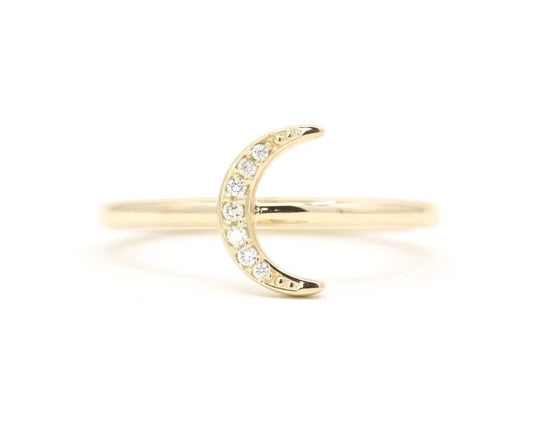 14K DIAMOND MOON RING