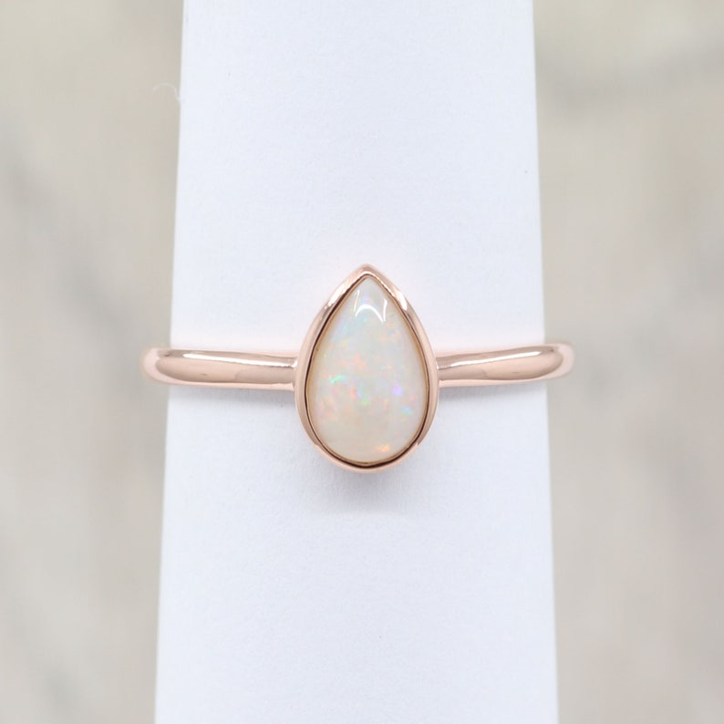 14K PEAR OPAL BEZEL RING DIAMOND CHEVRON BAND 3 RING SET