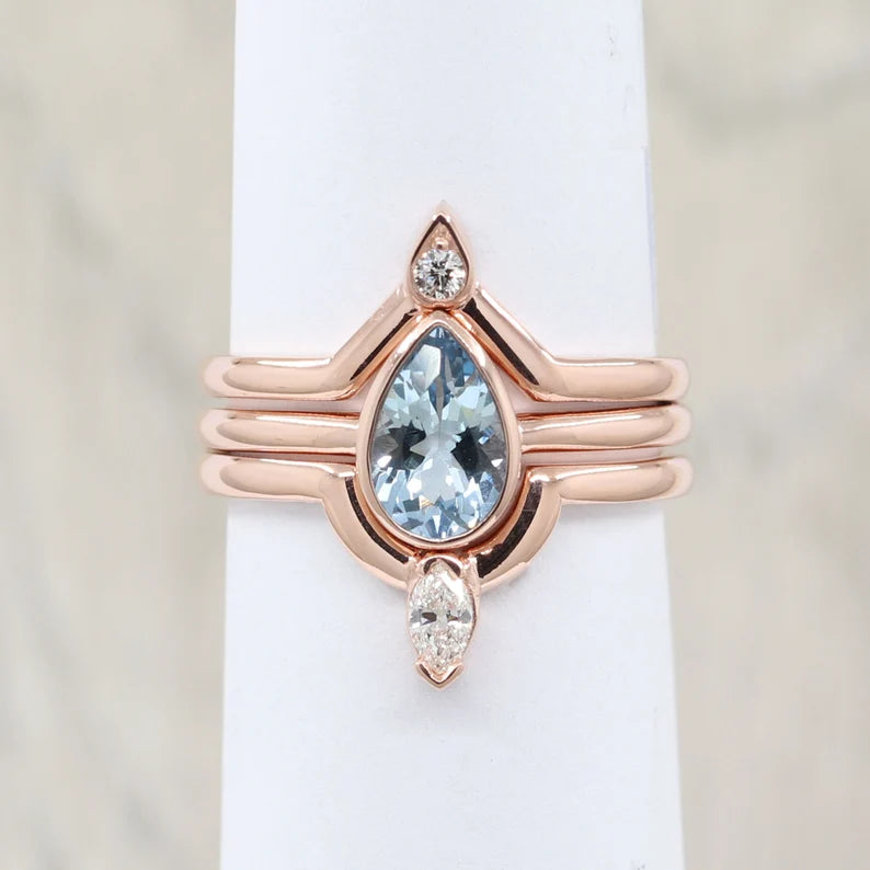 14K PEAR AQUAMARINE BEZEL SOLITAIRE RING