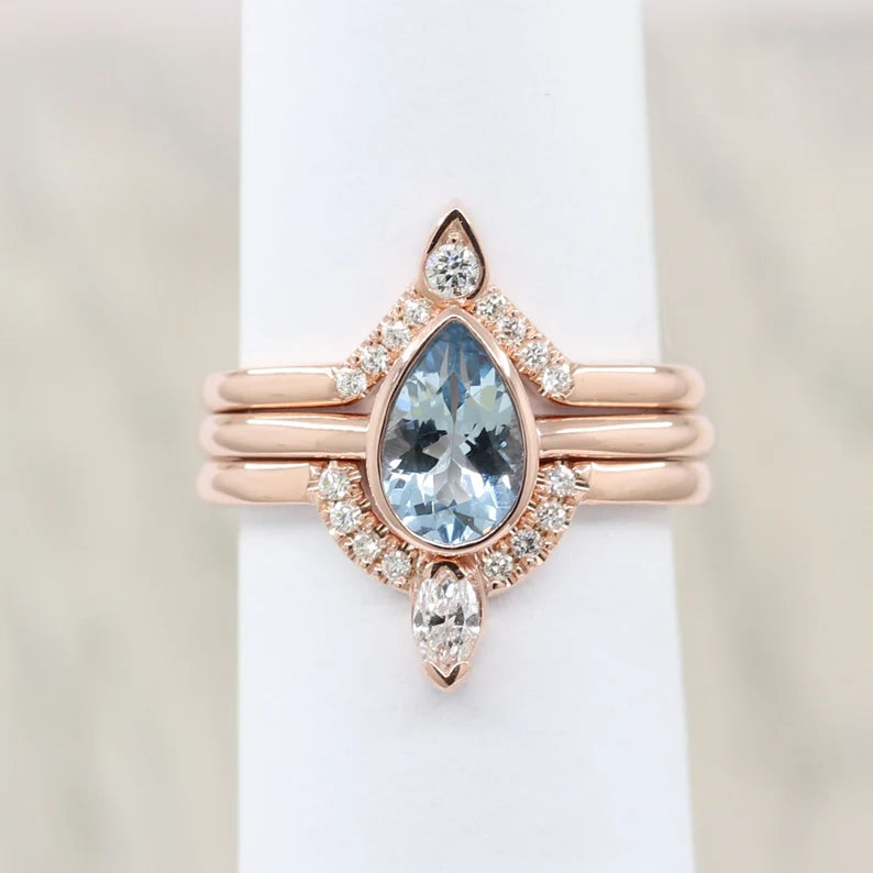 14K PEAR AQUAMARINE BEZEL SOLITAIRE RING