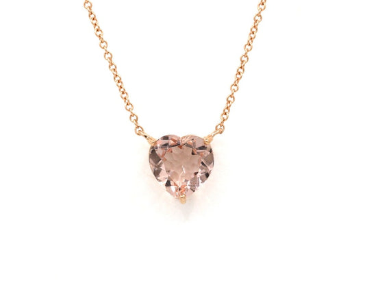 14K HEART MORGANITE SOLITAIRE NECKLACE